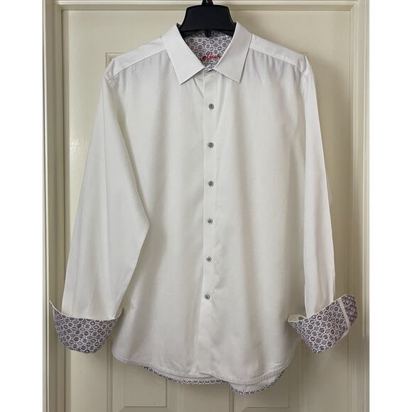 ROBERT GRAHAM Mens Shirt XL White Raised Pattern Paisley Flip Cuff Embroidered - Picture 1 of 11